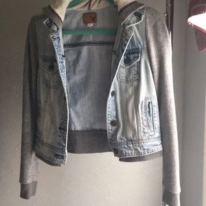 American Eagle sweatshirt denim jacket